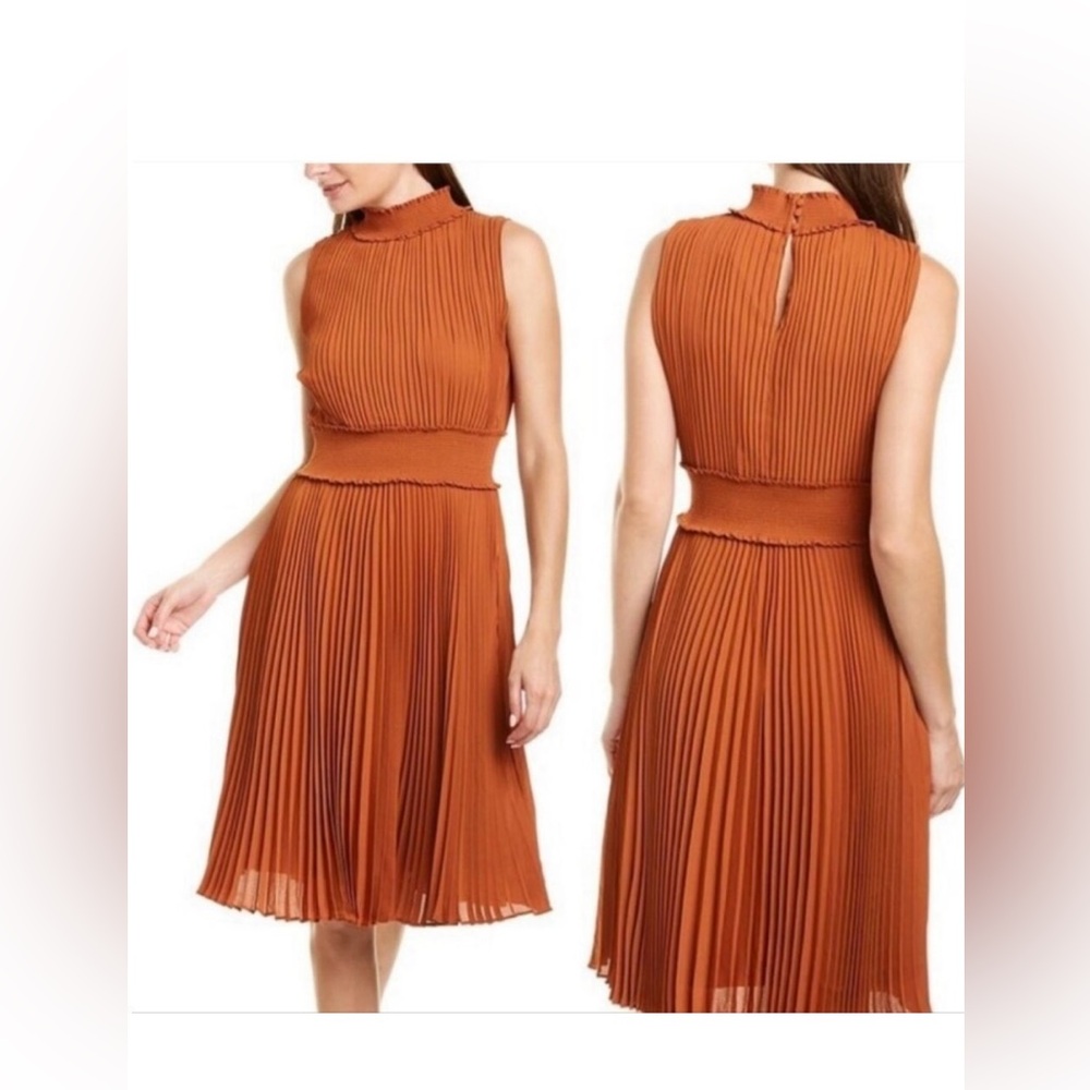 Nanette Lepore Rust Pleated Midi Dress